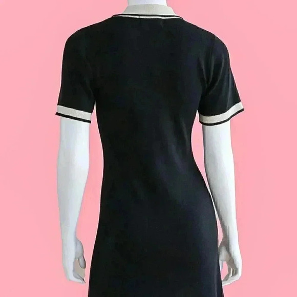 Preppy Black & Cream Classy Mini Dress‎ Size Small Summer Knitted Collared Dress - Picture 2 of 4